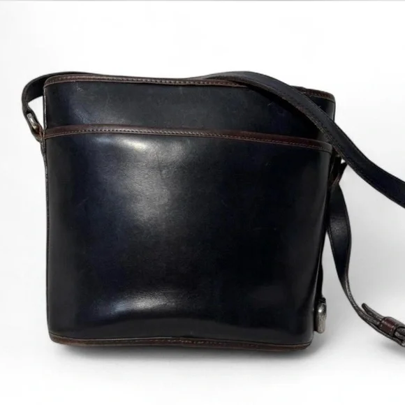 Vintage Brighton Bergson Croc Embossed Leather Bucket Bag Brown Black - Picture 6 of 9